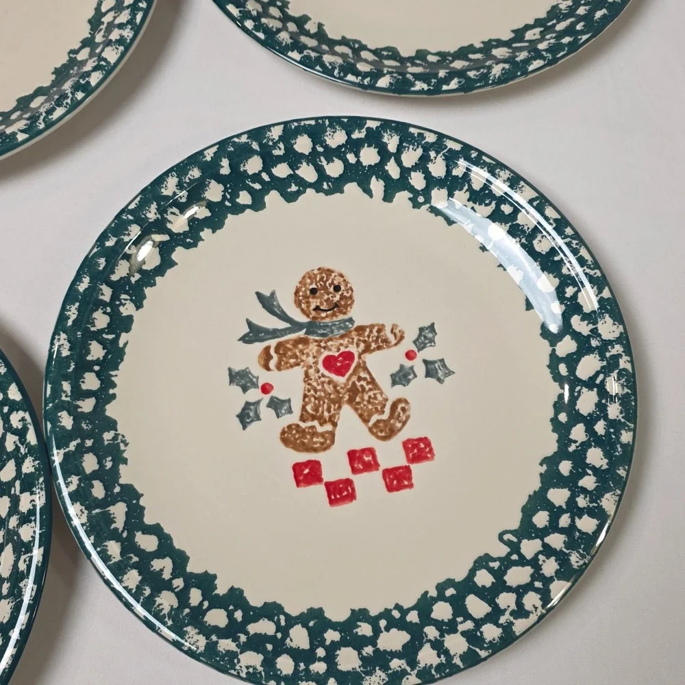 Tienshan Folk Craft Gingerbread Stoneware Set of 4 Dinner Plates‎ 10 3/8